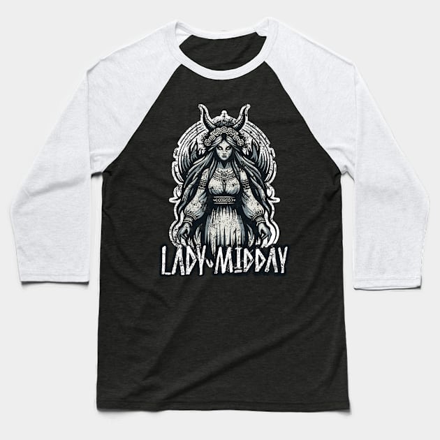 Mystic Matron of Noon - Mythical Sorceress Apparel - Lady Midday Baseball T-Shirt by Skull Riffs & Zombie Threads